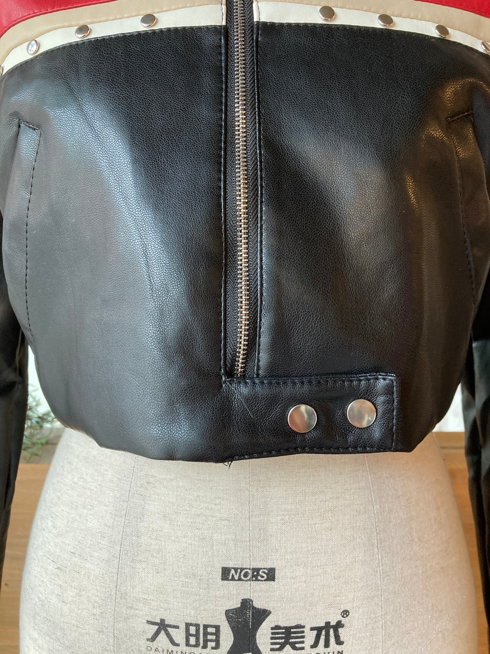 Cropped Red and Black Moto Jacket