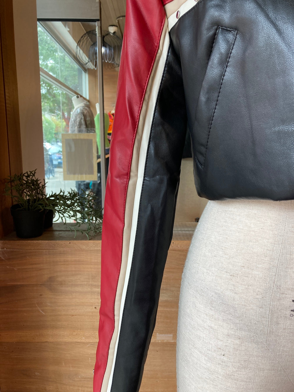 Cropped Red and Black Moto Jacket