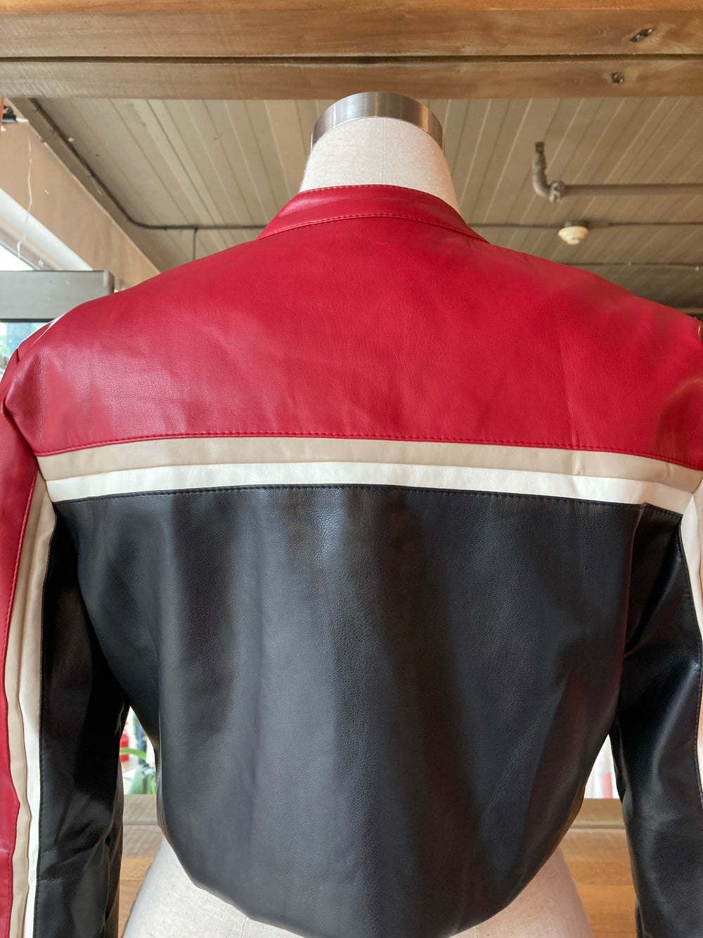 Cropped Red and Black Moto Jacket