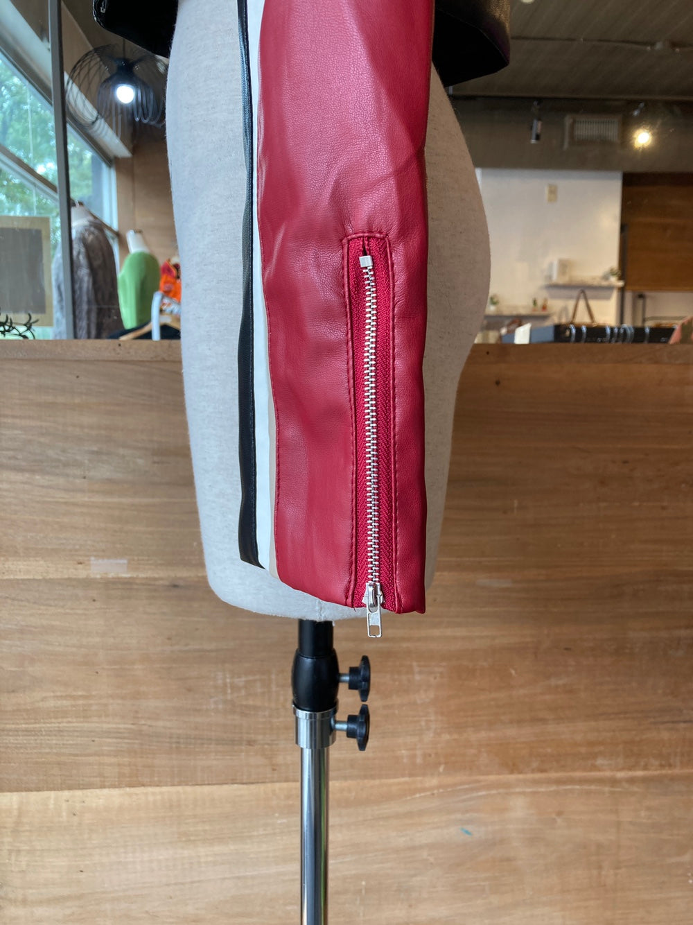 Cropped Red and Black Moto Jacket
