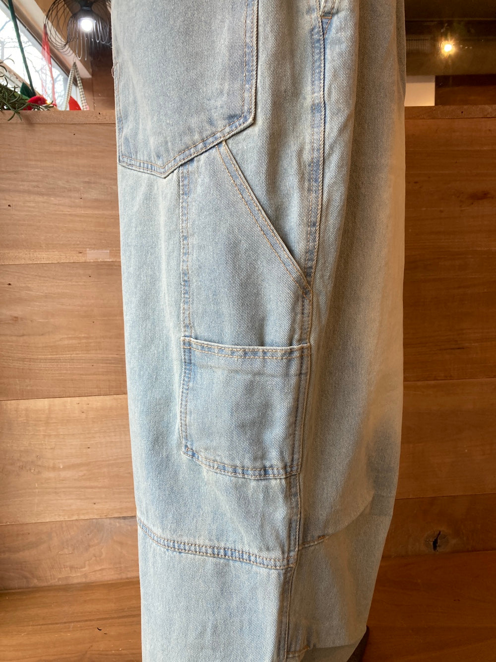 Drawstring Waist Wide Leg Denim Cargo Pants