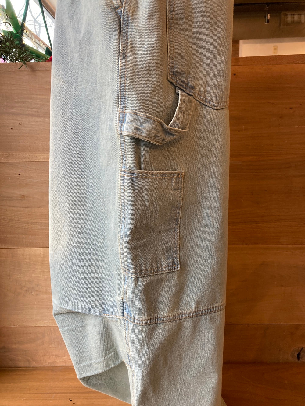 Drawstring Waist Wide Leg Denim Cargo Pants