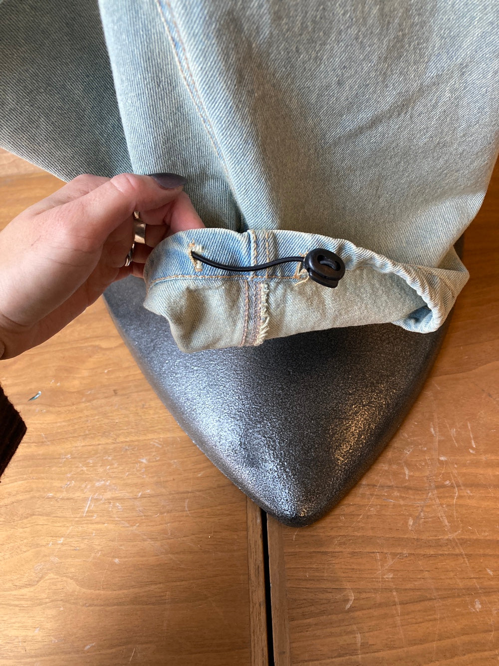 Drawstring Waist Wide Leg Denim Cargo Pants