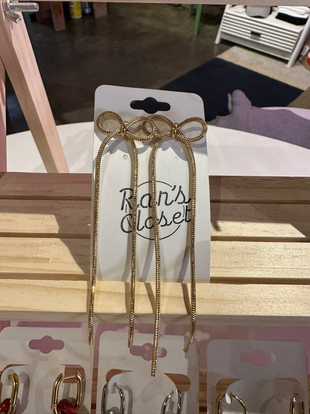 Long Dangle Bow Stud Earrings