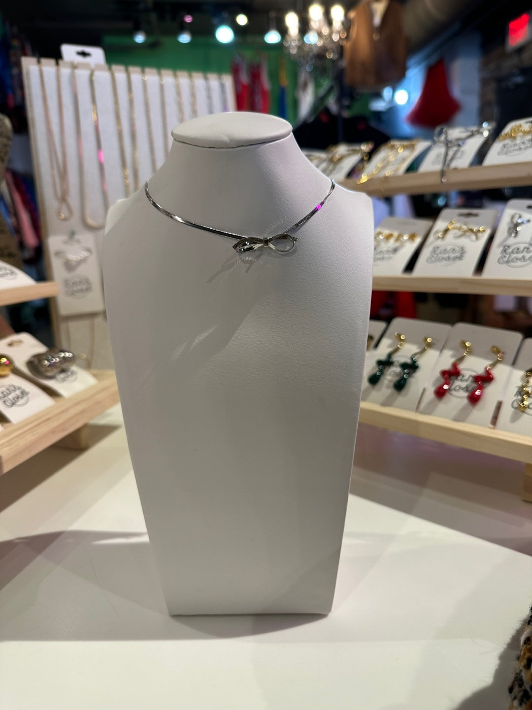 Silver Bow Choker Necklace