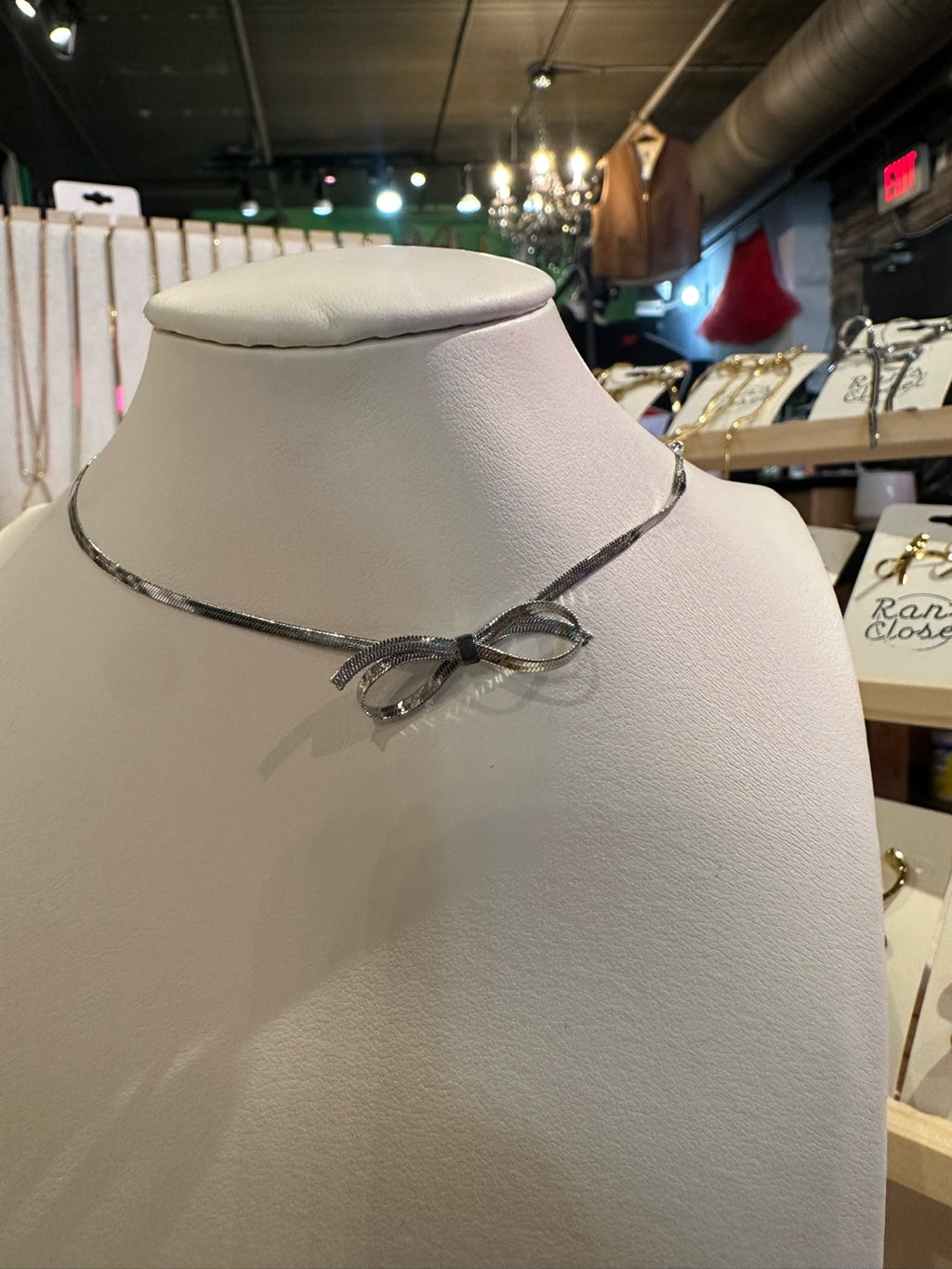 Silver Bow Choker Necklace