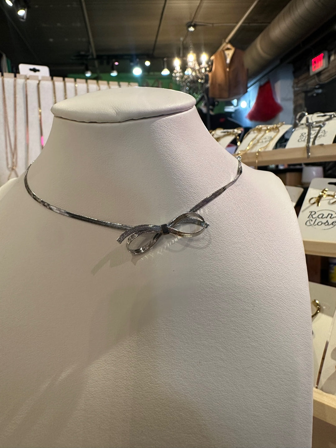 Silver Bow Choker Necklace