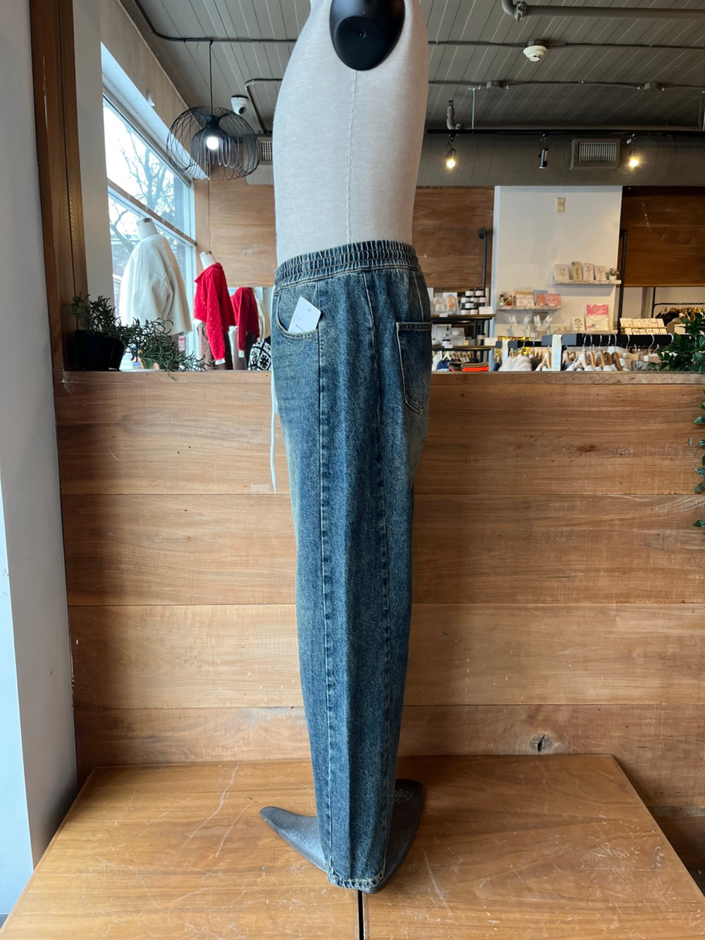 Drawstring Denim Barrel Jeans