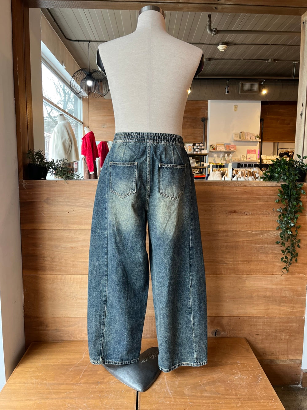 Drawstring Denim Barrel Jeans