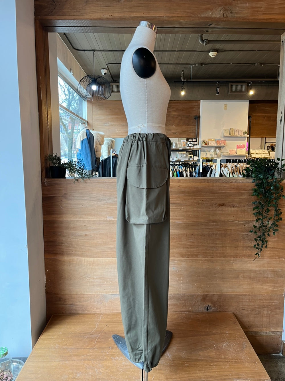 Drawstring Waist Khaki Cargo Pants
