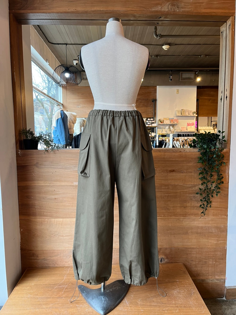 Drawstring Waist Khaki Cargo Pants