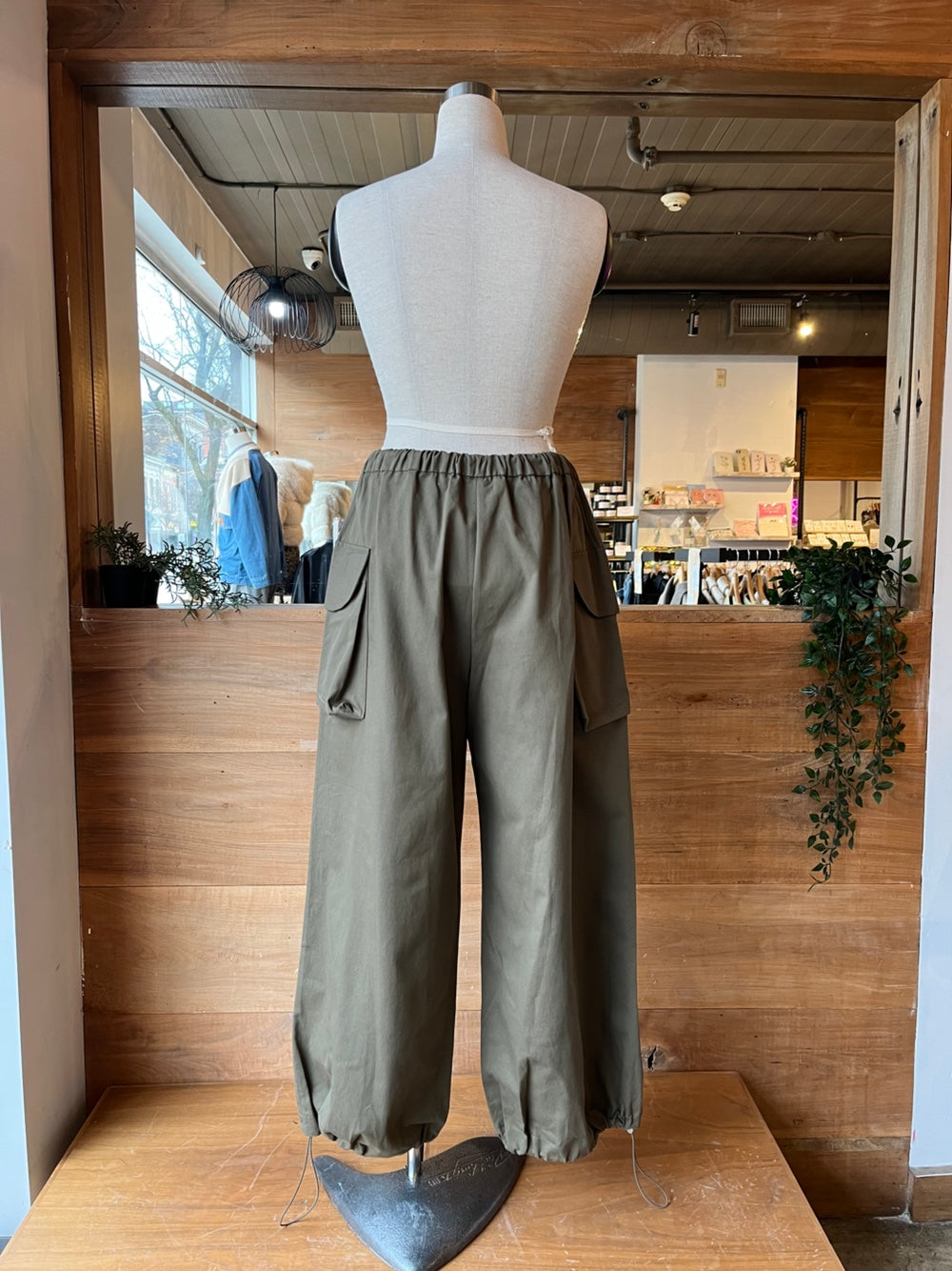 Drawstring Waist Khaki Cargo Pants