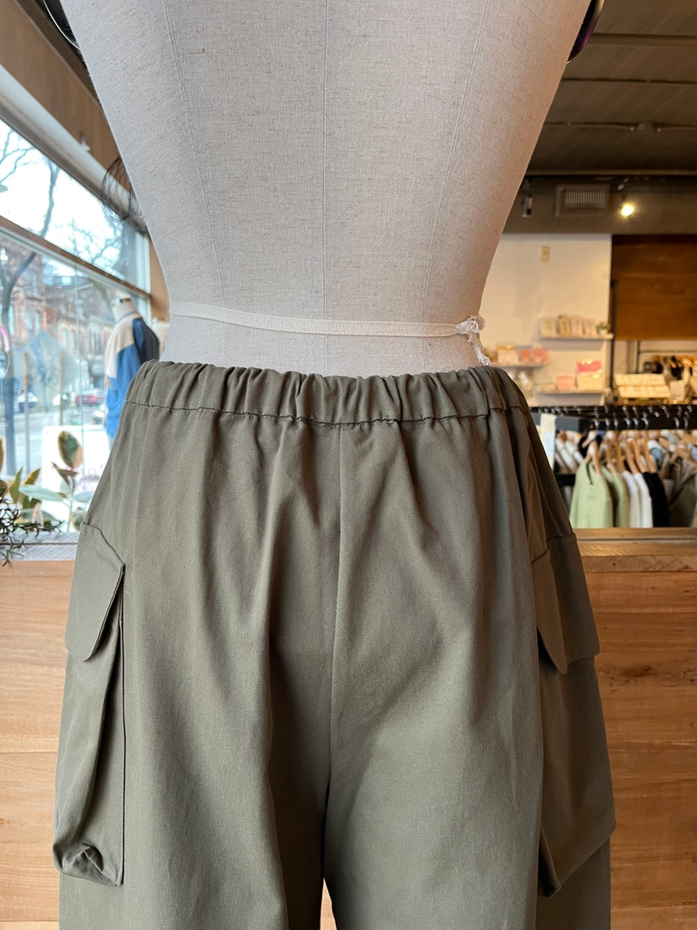 Drawstring Waist Khaki Cargo Pants