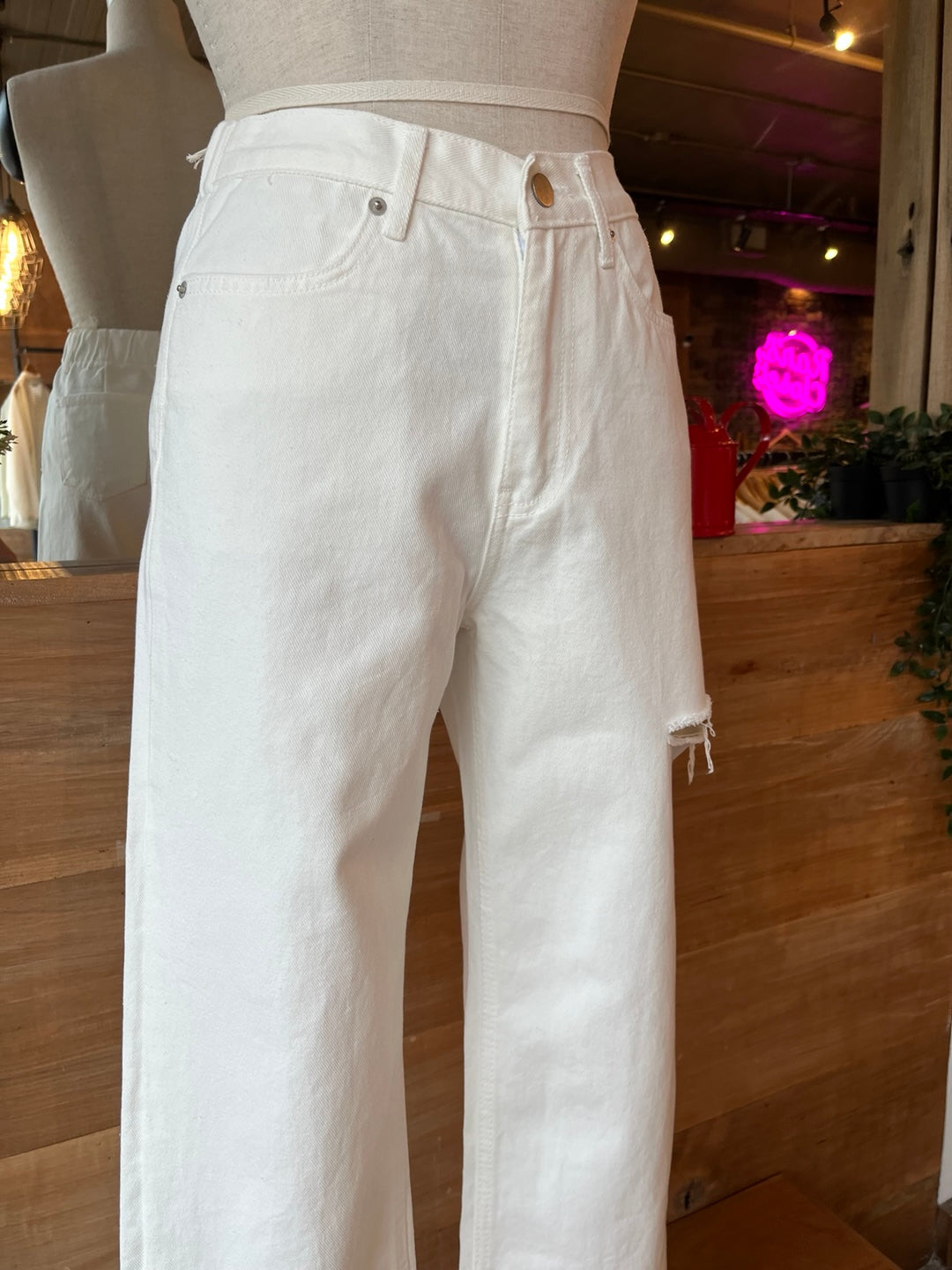 Distressed White Jeans