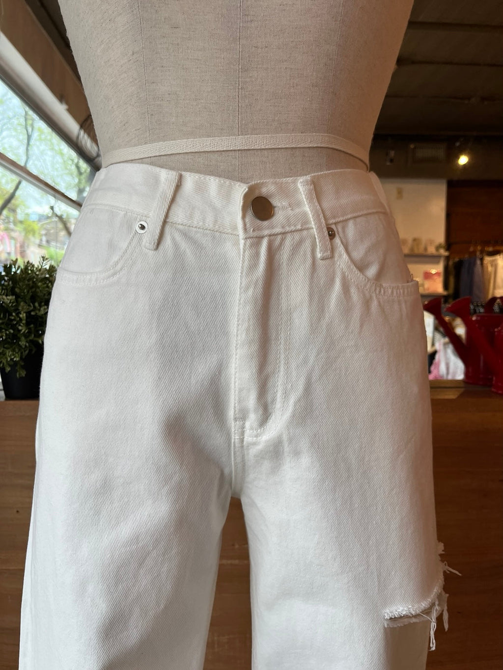Distressed White Jeans