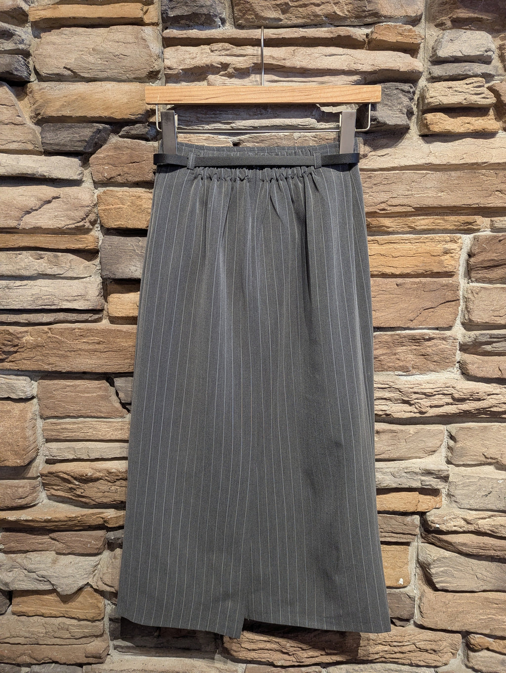 Pinstripe Midi Skirt with Belt