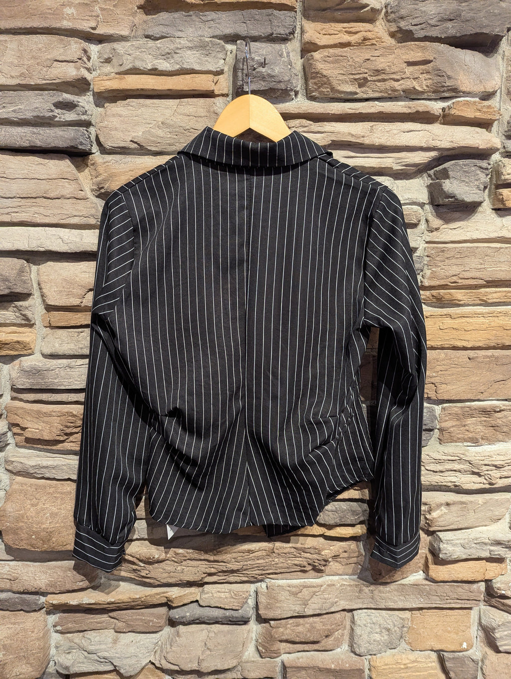 Side Cinched Pinstripe Blouse with Collar