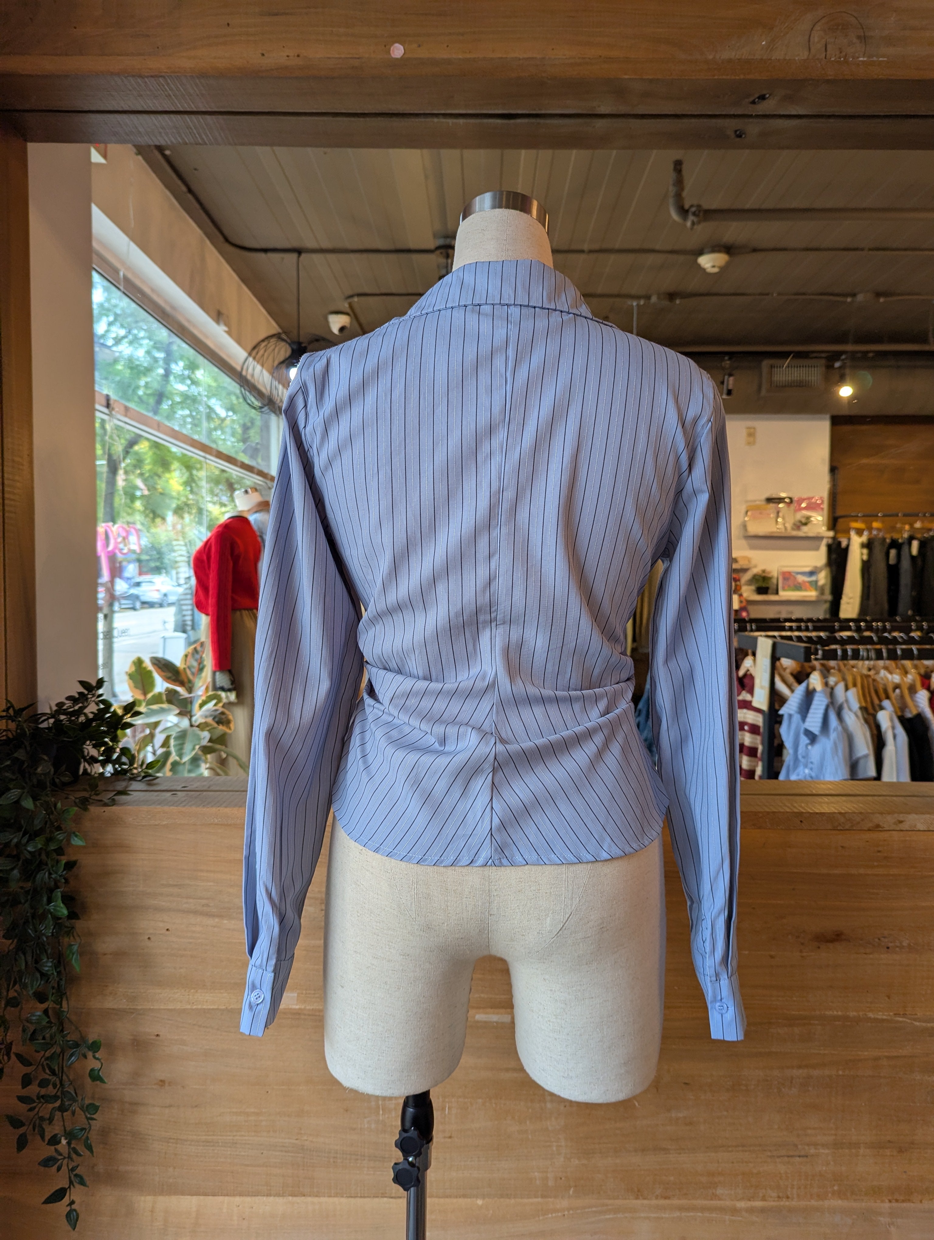 Striped Side Button Wrap Blouse