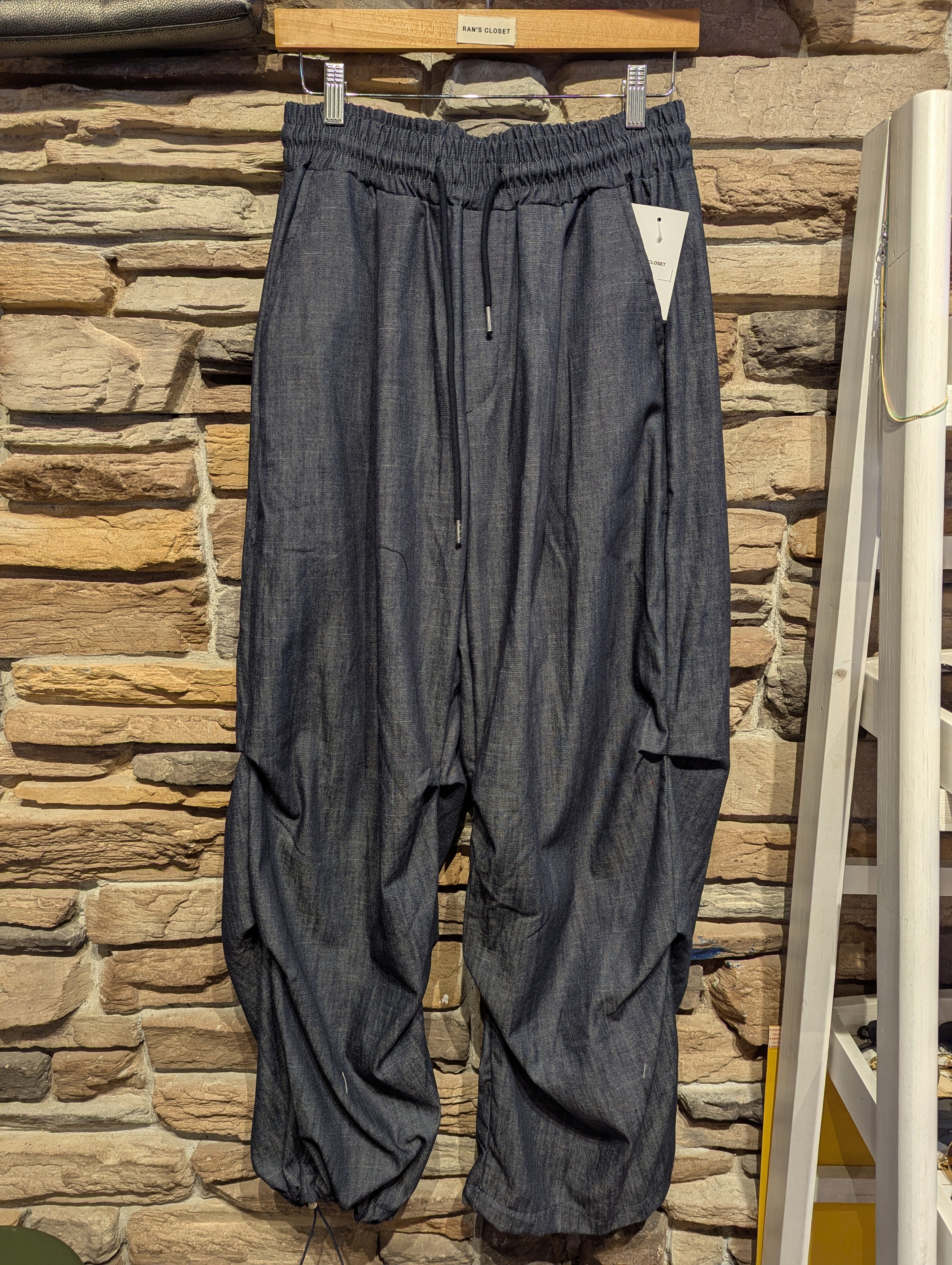 Light Denim Drawstring Parachute Style Pant