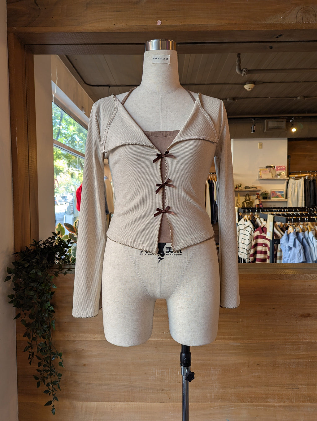 Ribbed Bell Sleeve Ribbon Detail Set