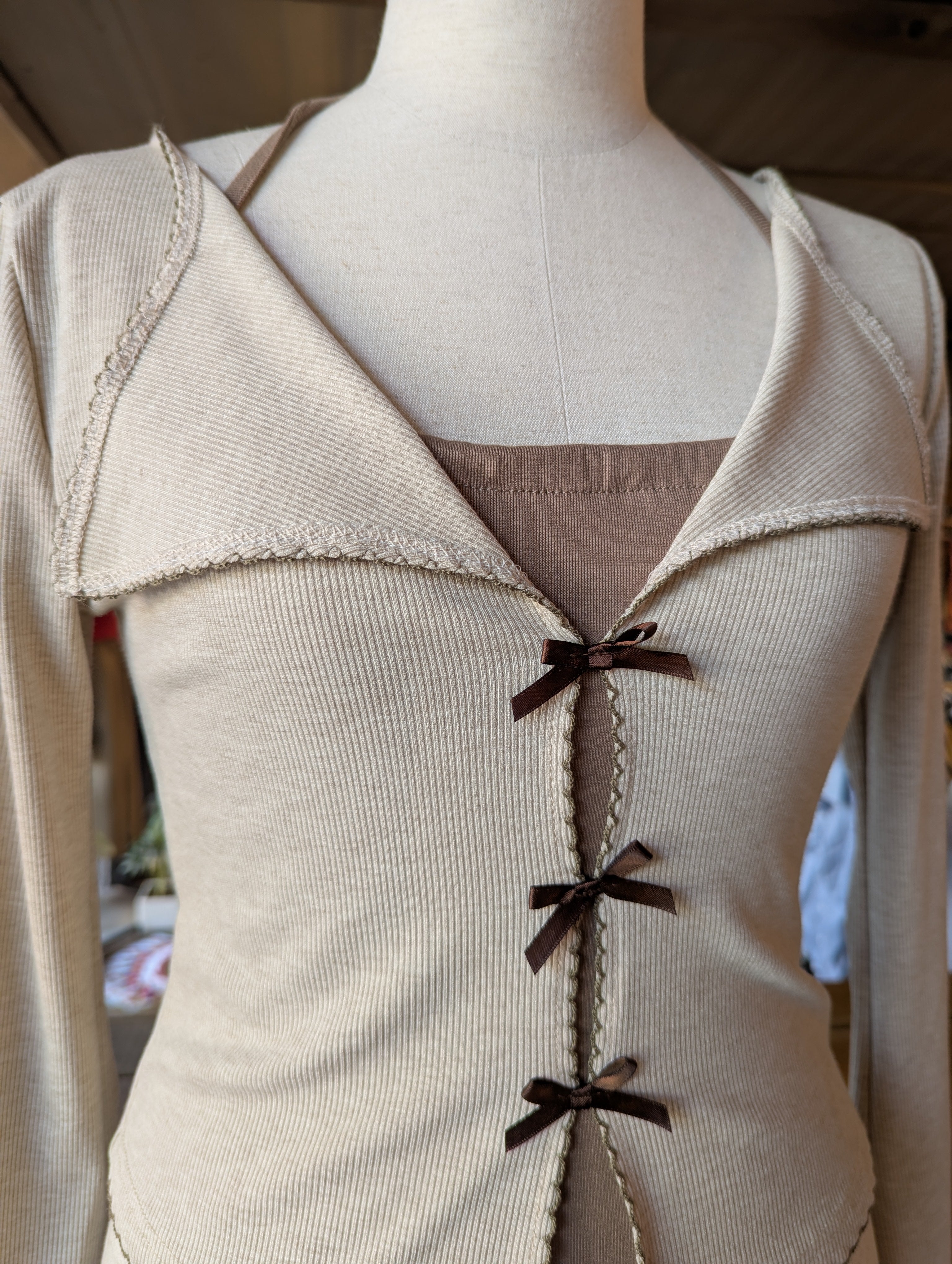 Ribbed Bell Sleeve Ribbon Detail Set