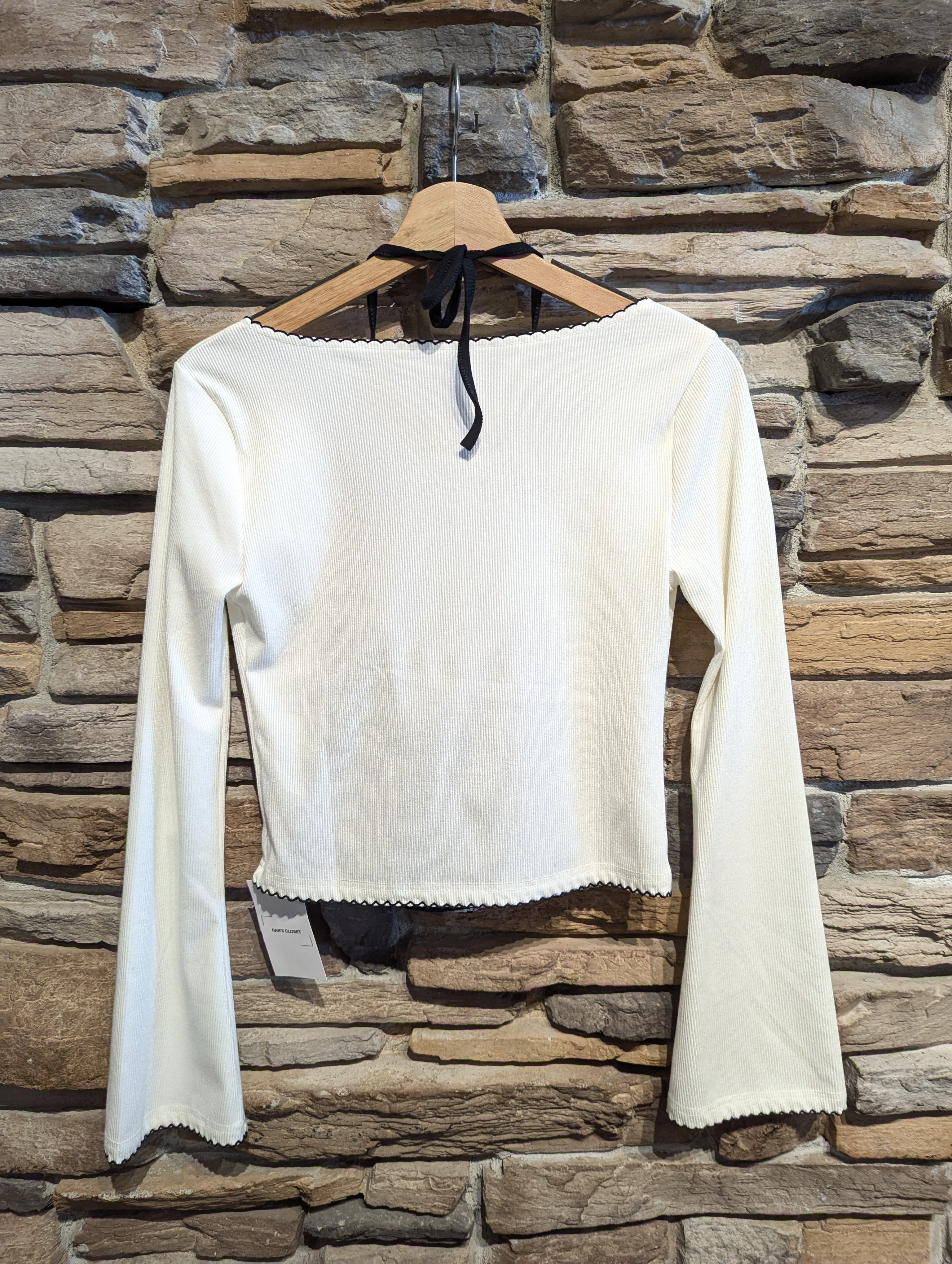 Ribbed Bell Sleeve Ribbon Detail Set