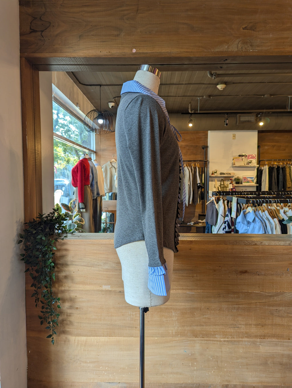 Ruffle Cardigan with Built in Collar Shirt