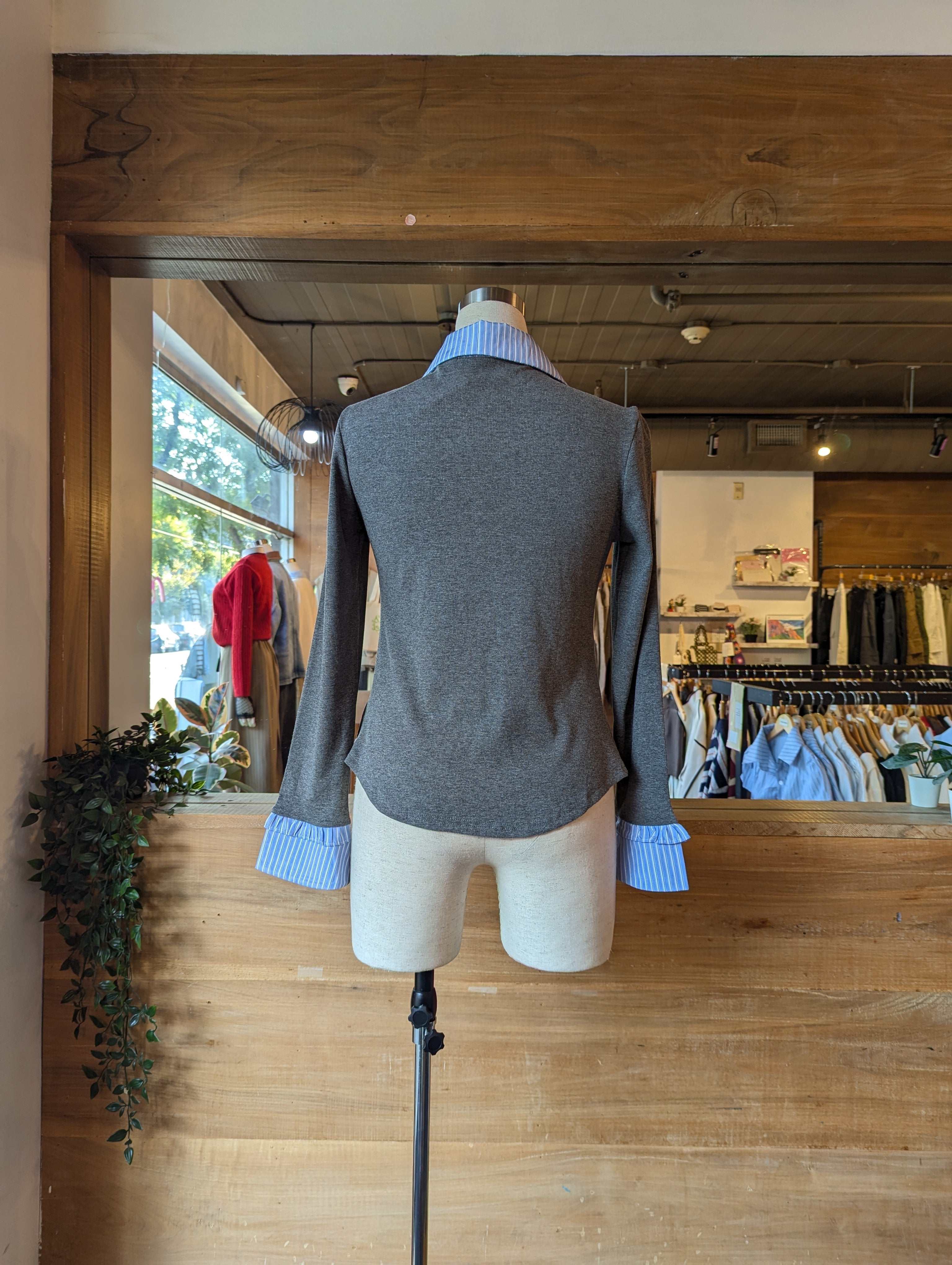 Ruffle Cardigan with Built in Collar Shirt