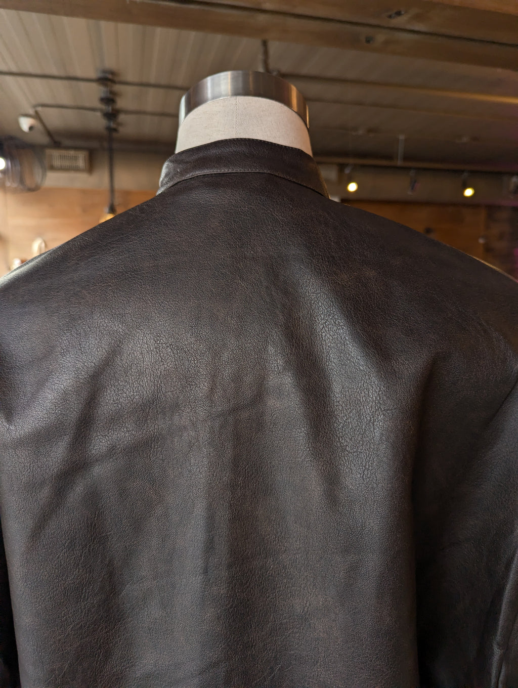 Vegan leather bomber jacket with double snap Collar