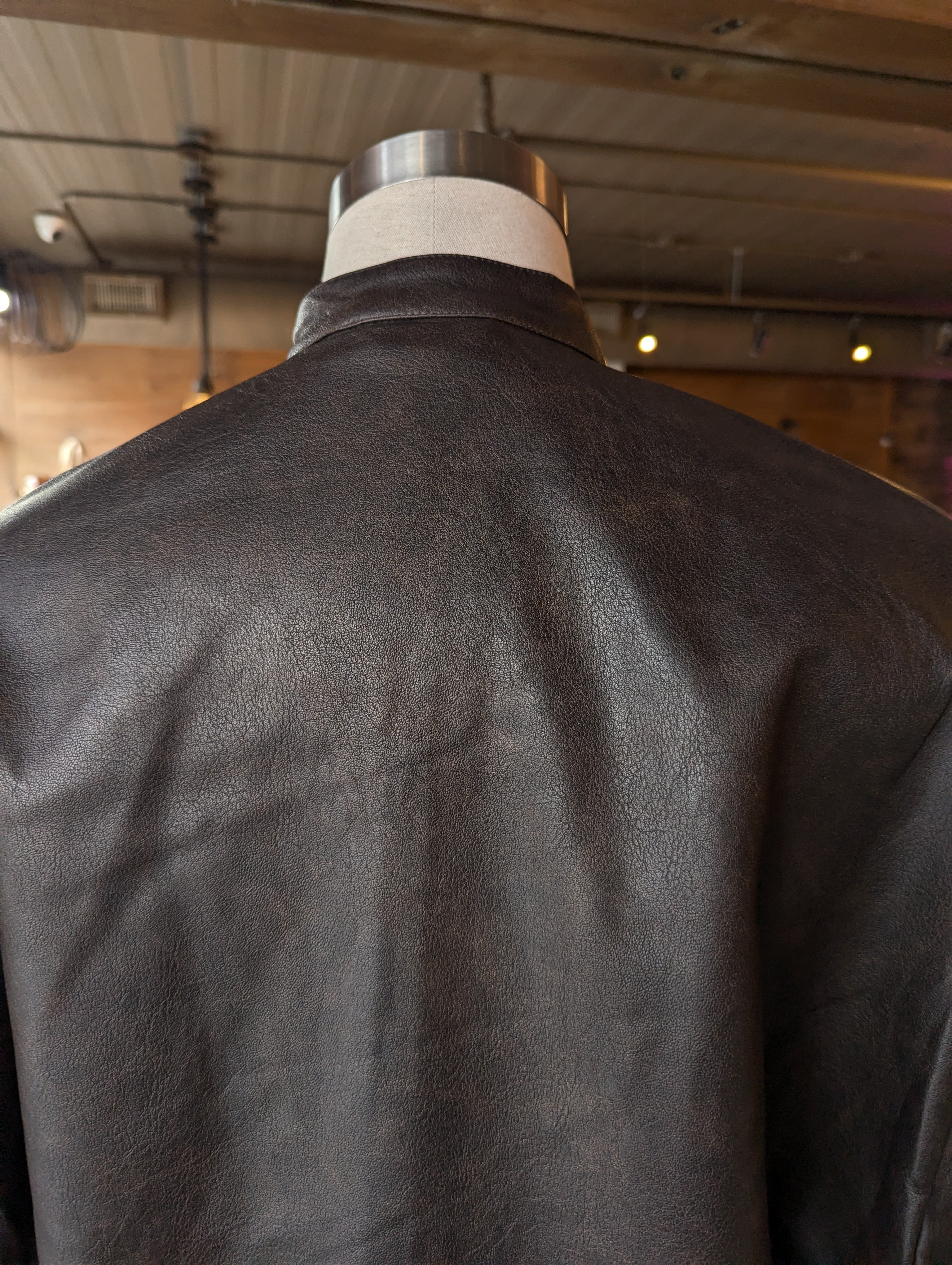 Vegan leather bomber jacket with double snap Collar