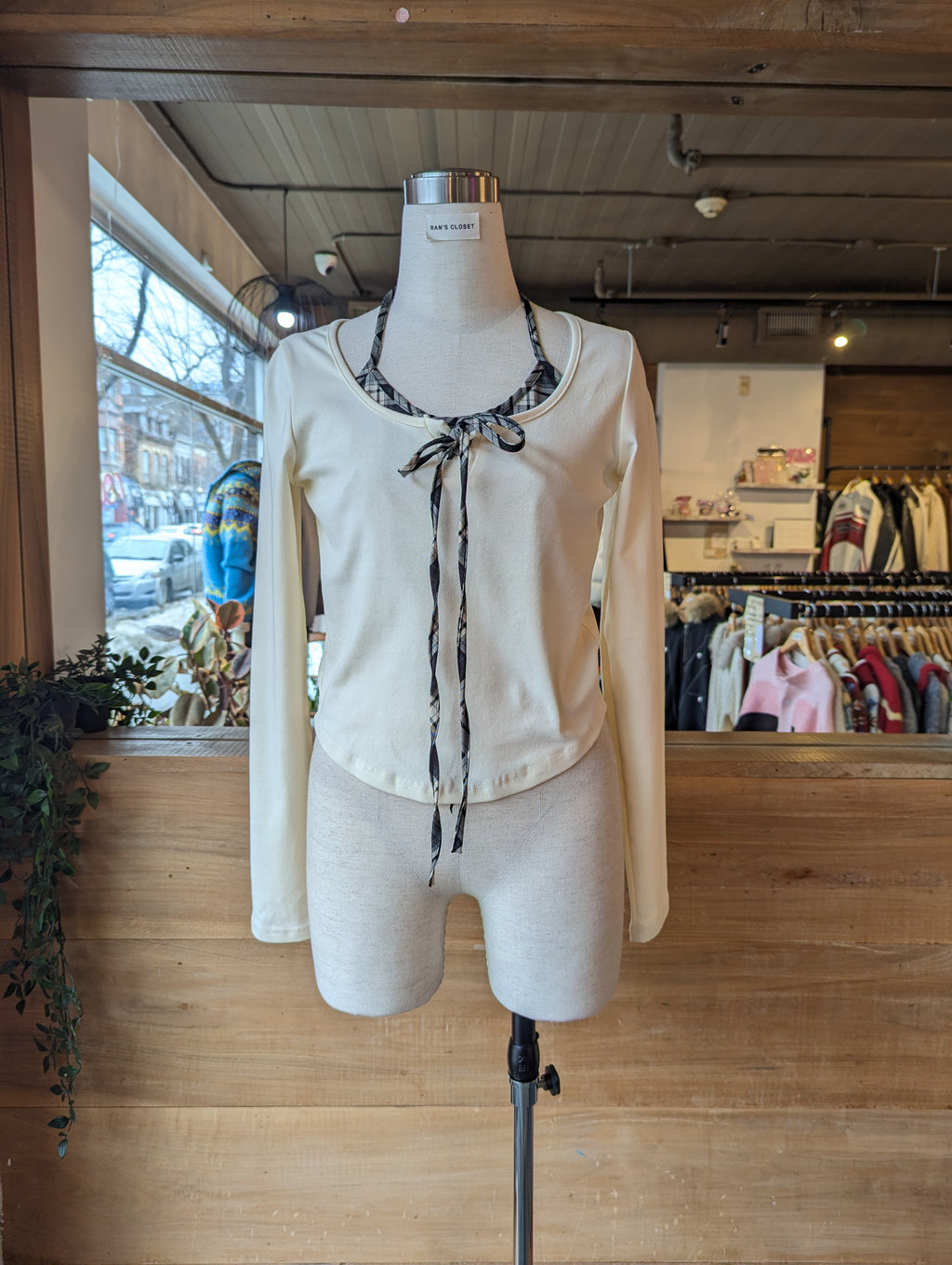 Long Sleeve with Sewn In Plaid Halter top