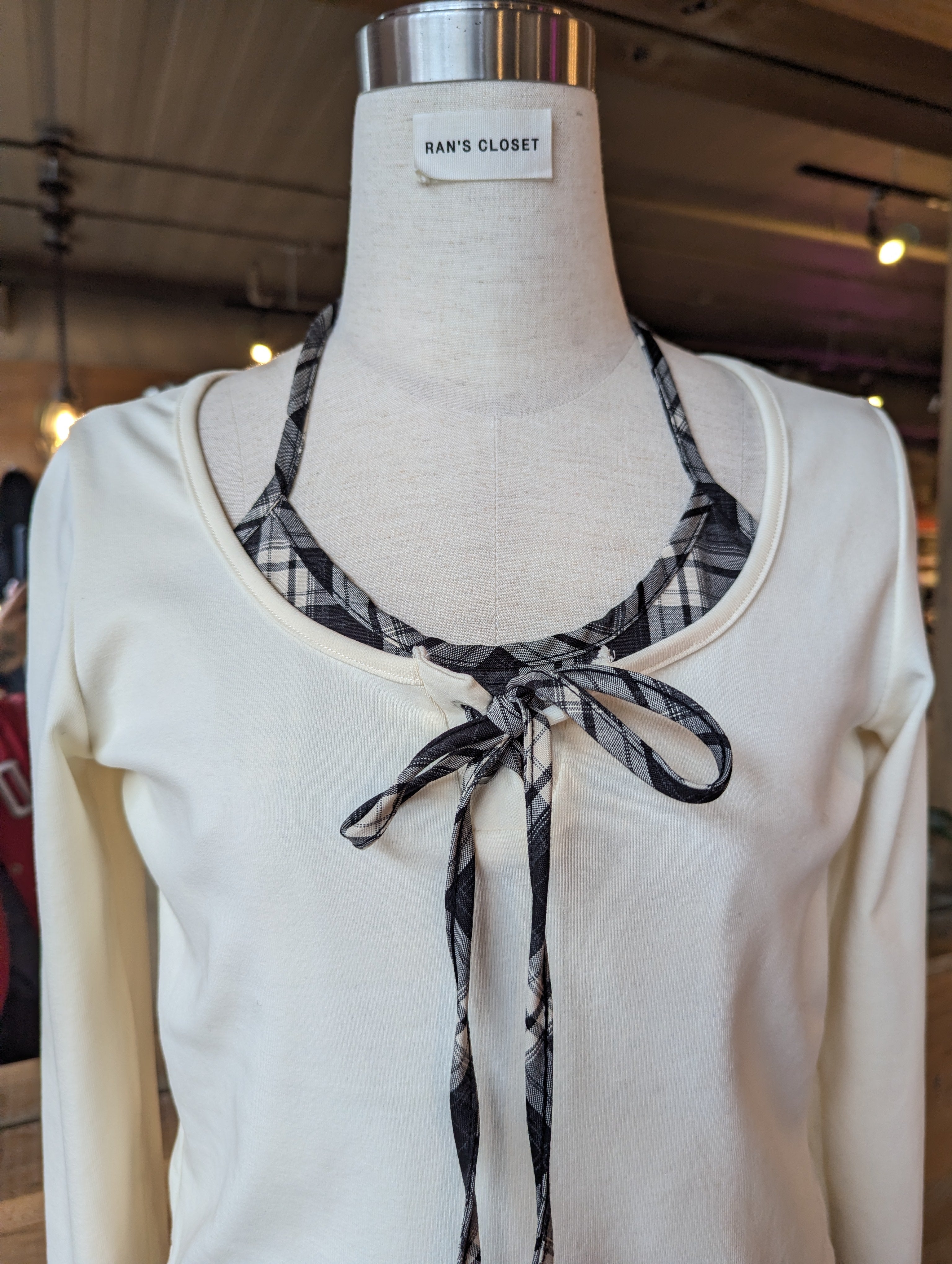 Long Sleeve with Sewn In Plaid Halter top