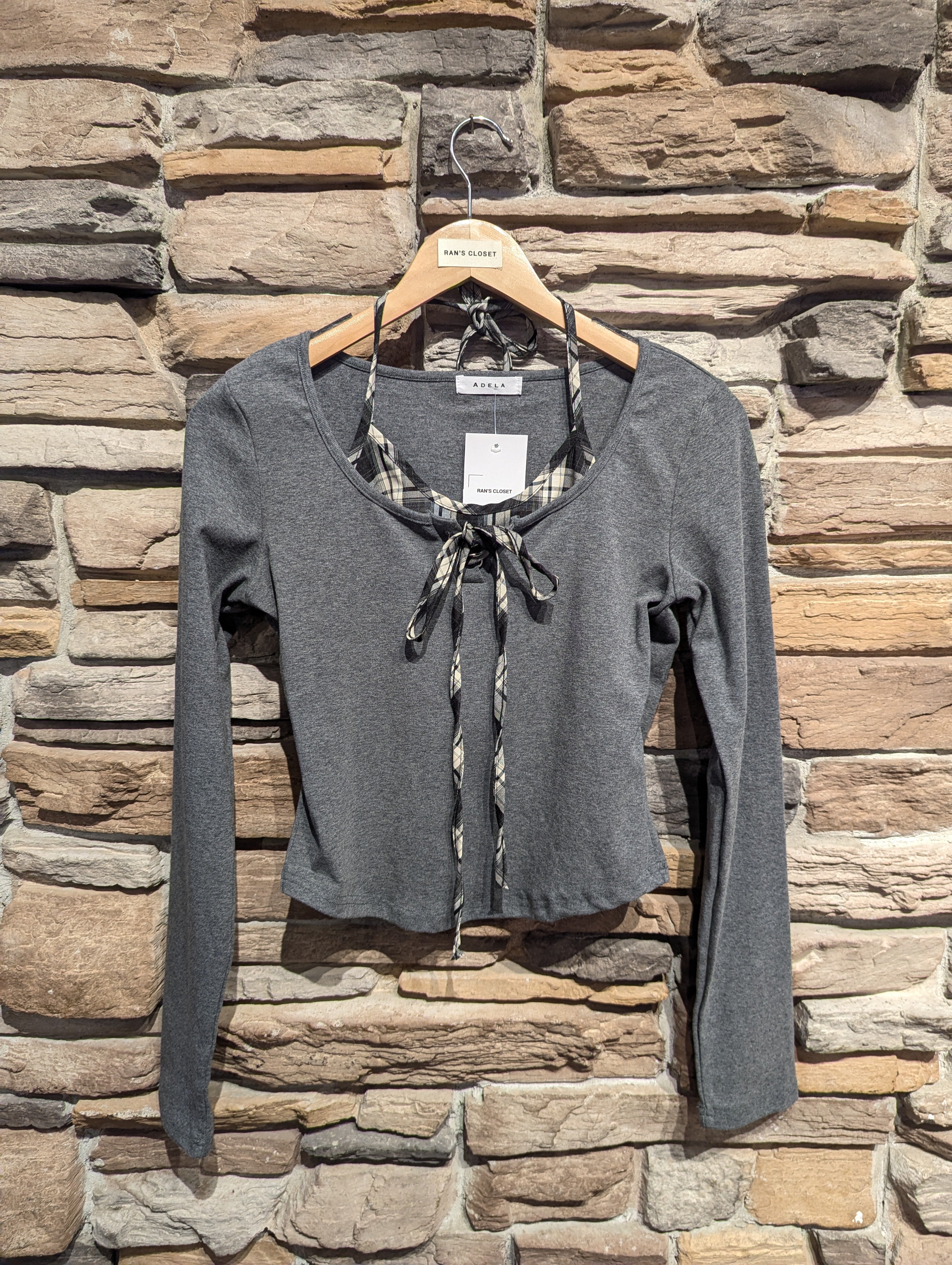 Long Sleeve with Sewn In Plaid Halter top