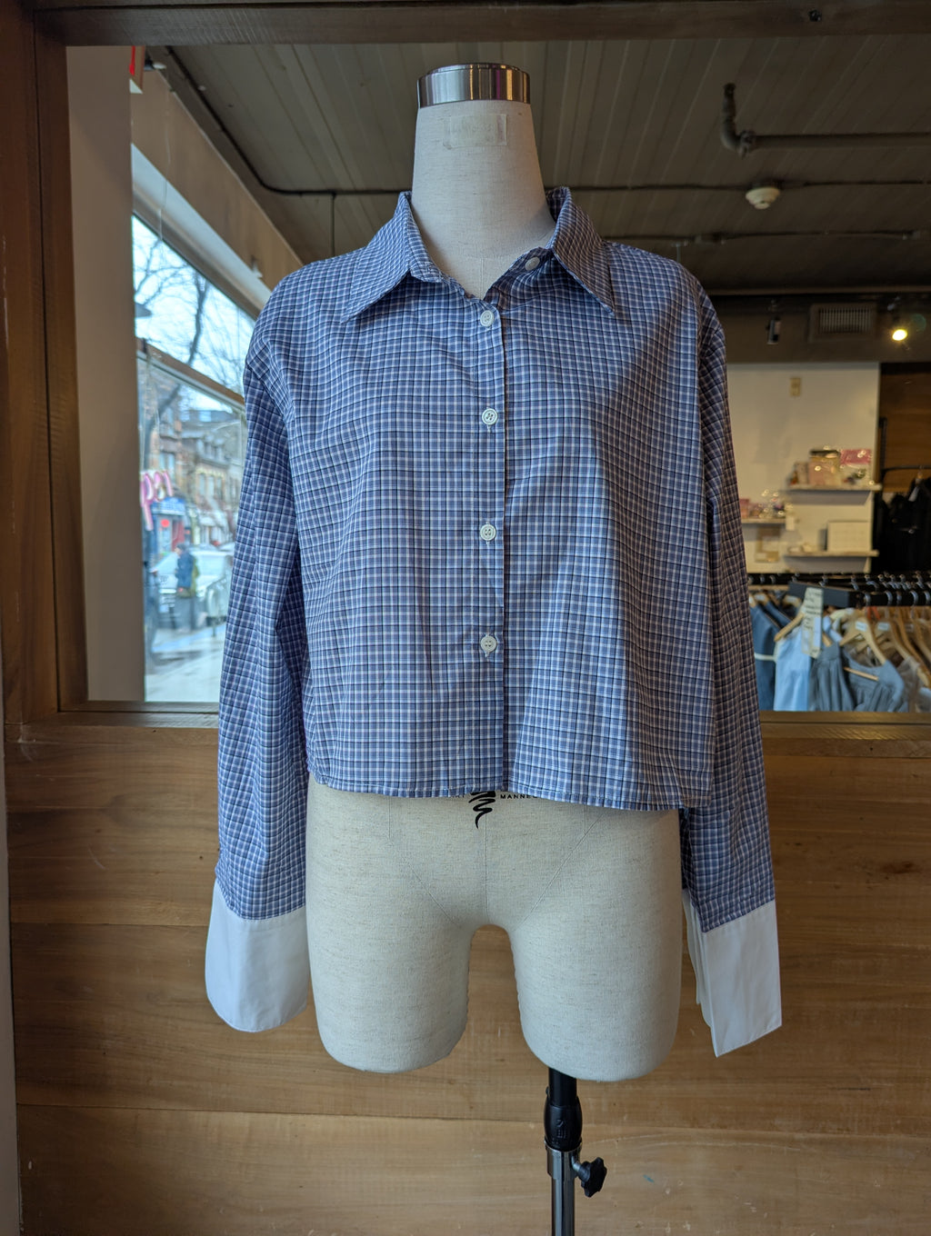 Cropped Plaid Keepsake Top with Contrast Trim