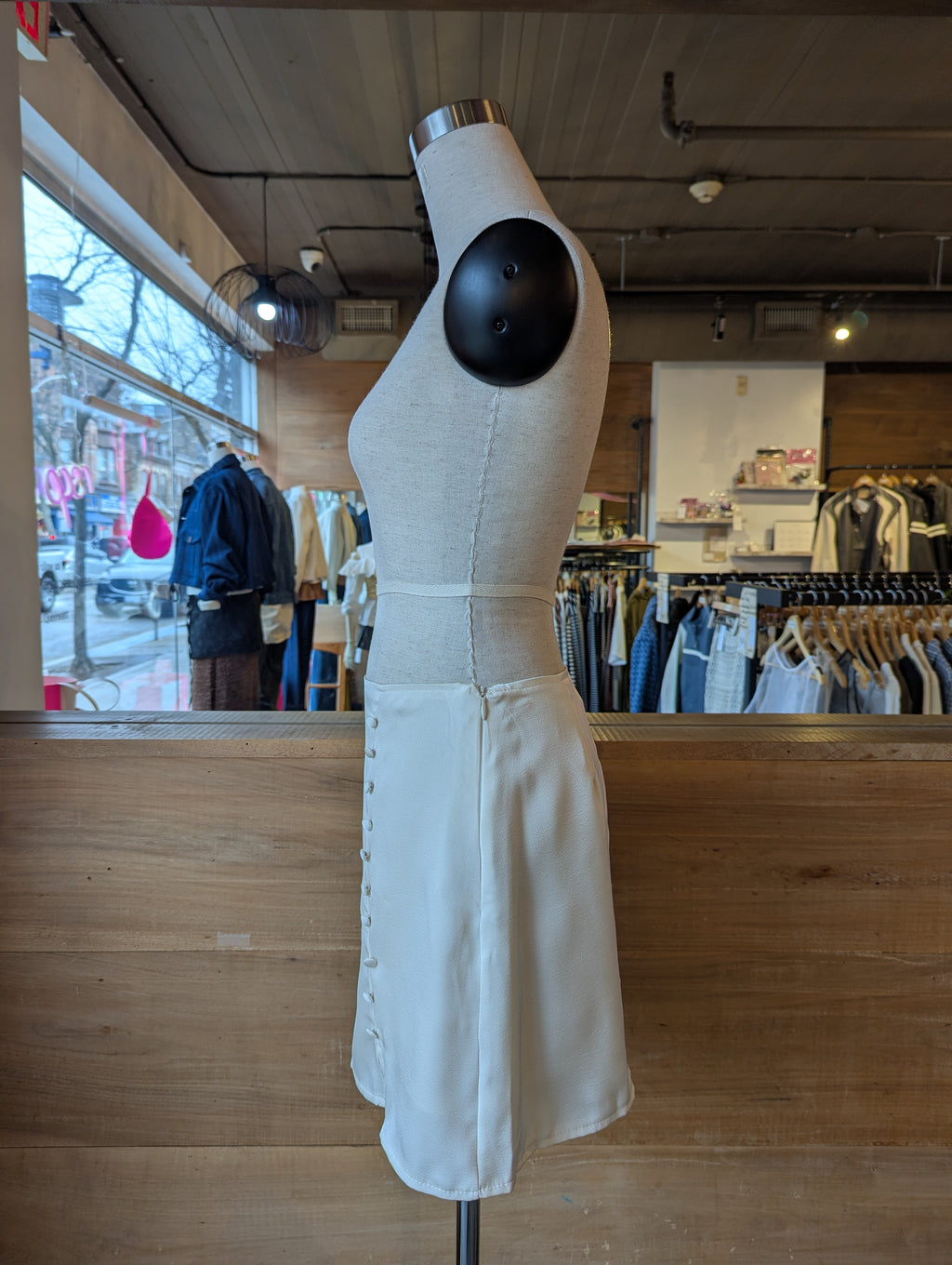 Pearl Faux Button Mini Skirt