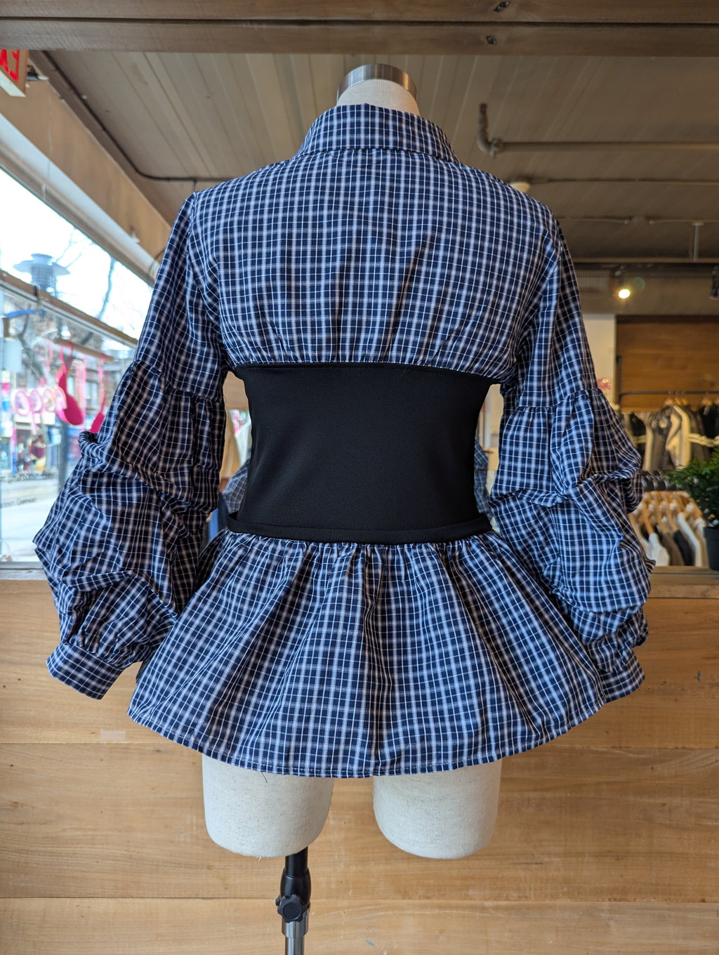 Soft Puff Plaid Top