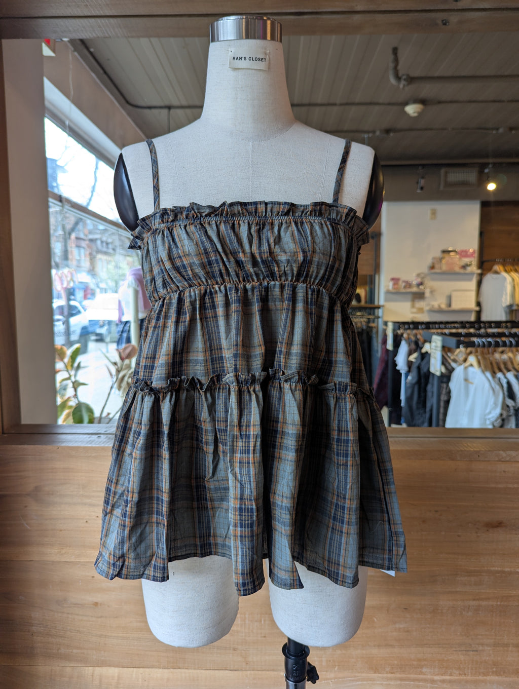 Cedar Lane Plaid Babydoll Top