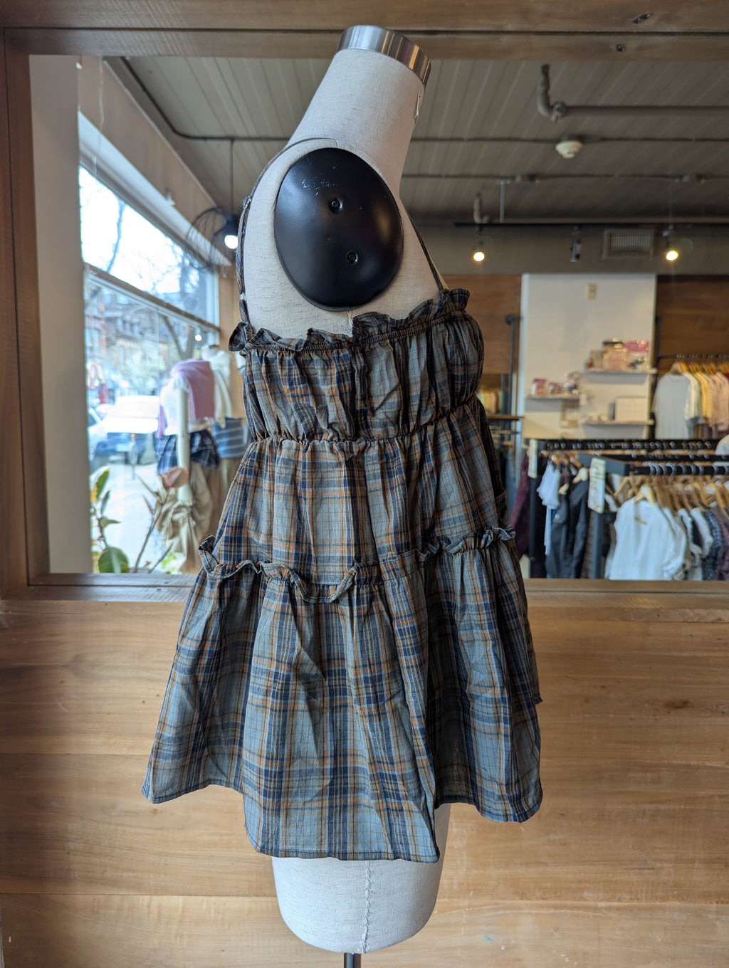 Cedar Lane Plaid Babydoll Top