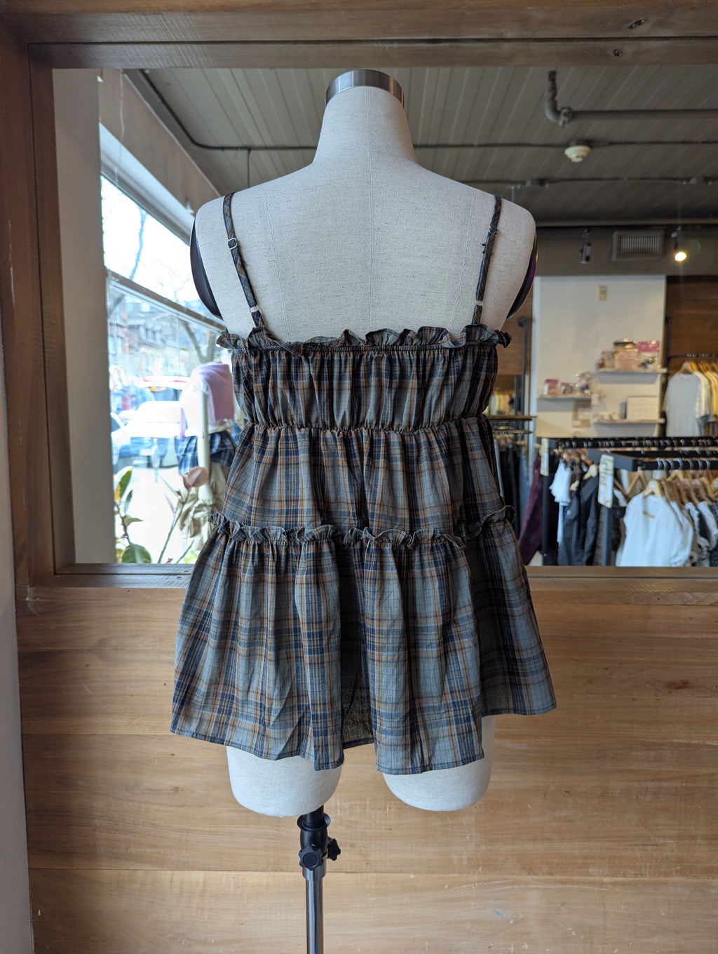 Cedar Lane Plaid Babydoll Top