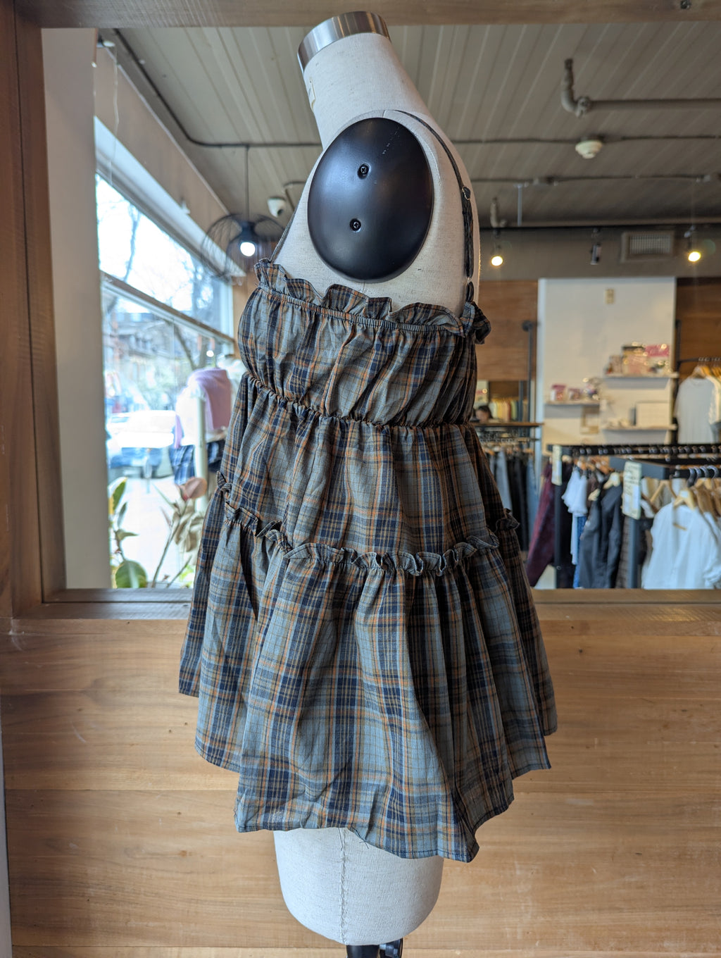 Cedar Lane Plaid Babydoll Top