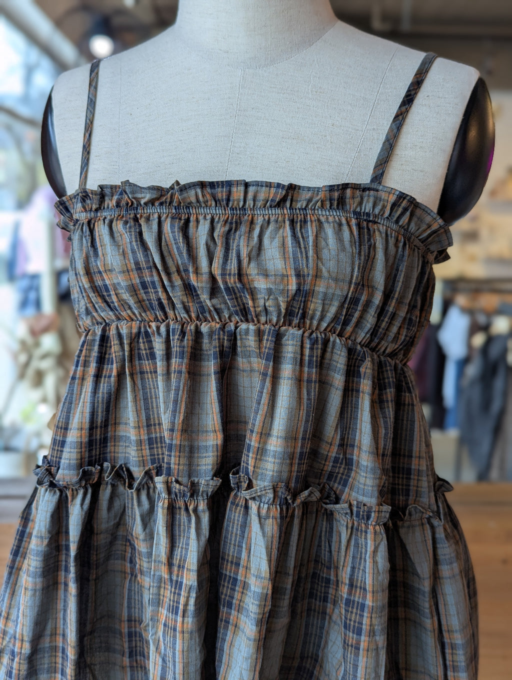 Cedar Lane Plaid Babydoll Top