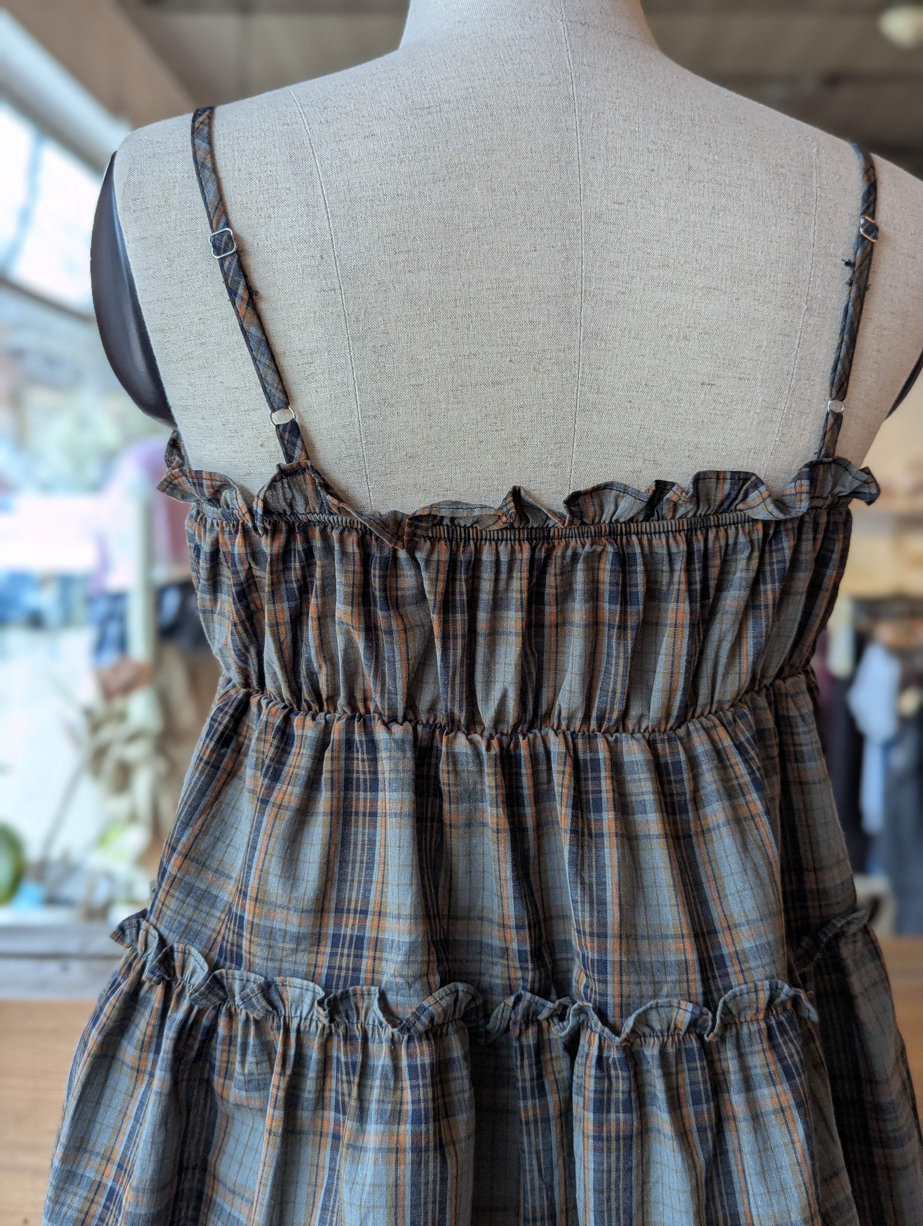 Cedar Lane Plaid Babydoll Top
