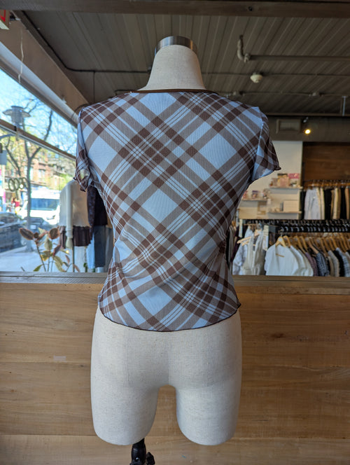Café Day Plaid Mesh Top