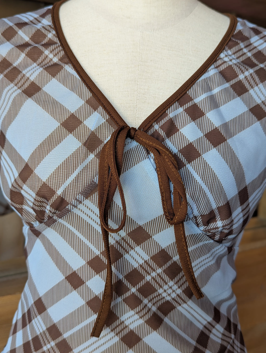 Café Day Plaid Mesh Top