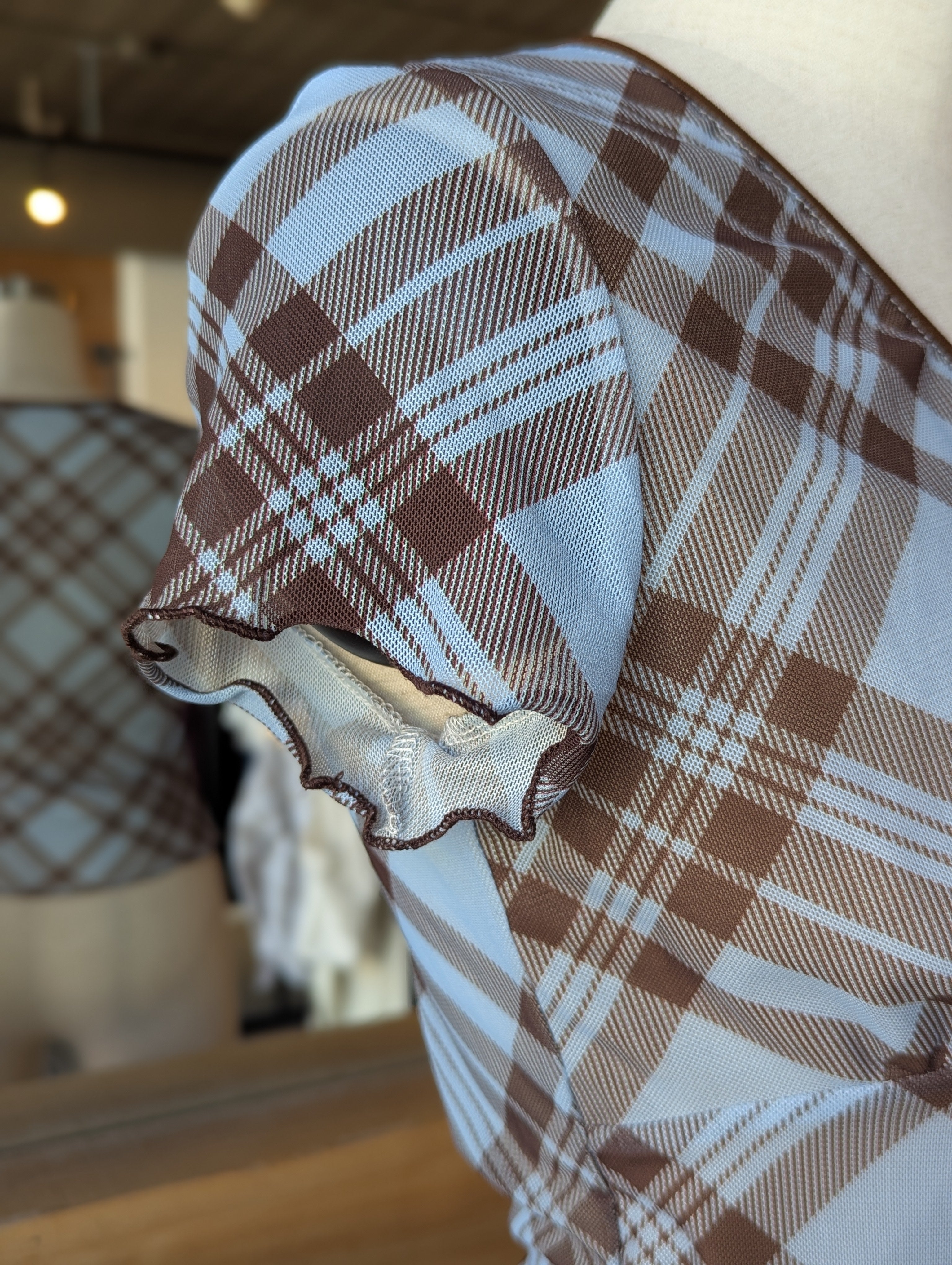 Café Day Plaid Mesh Top