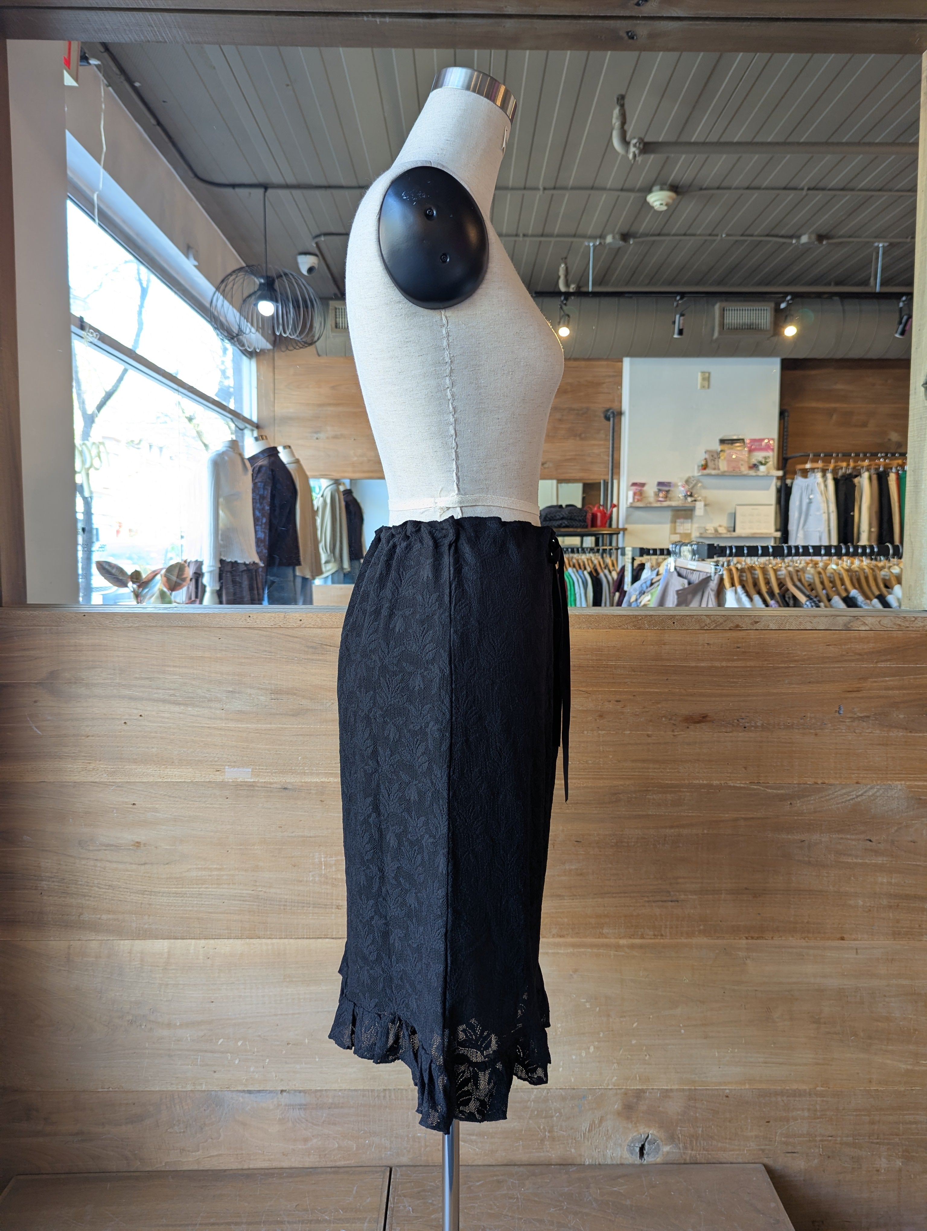 Noir Blossom Lace Midi Skirt