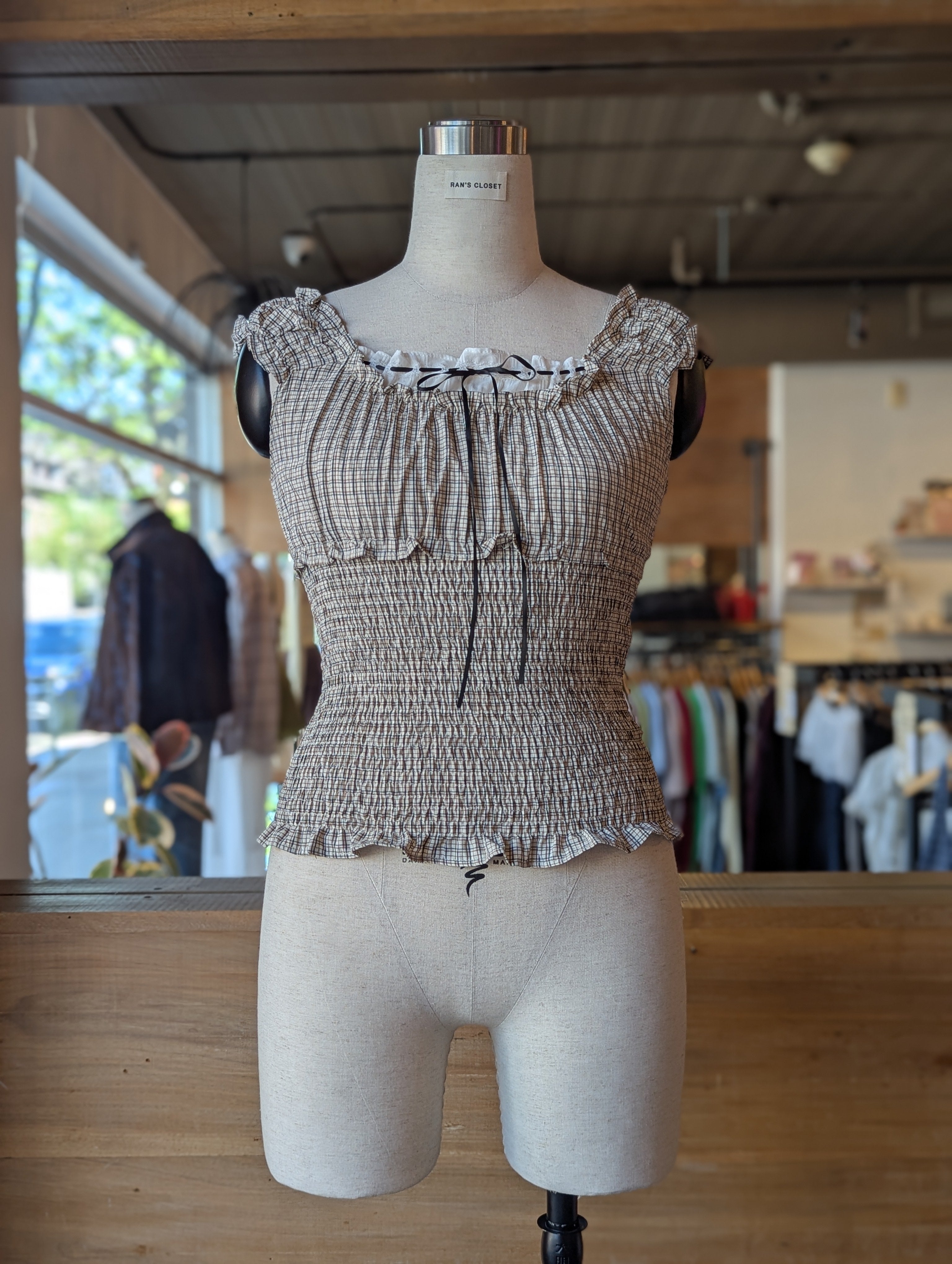 Park Picnic Smocked Check Ruffle Top