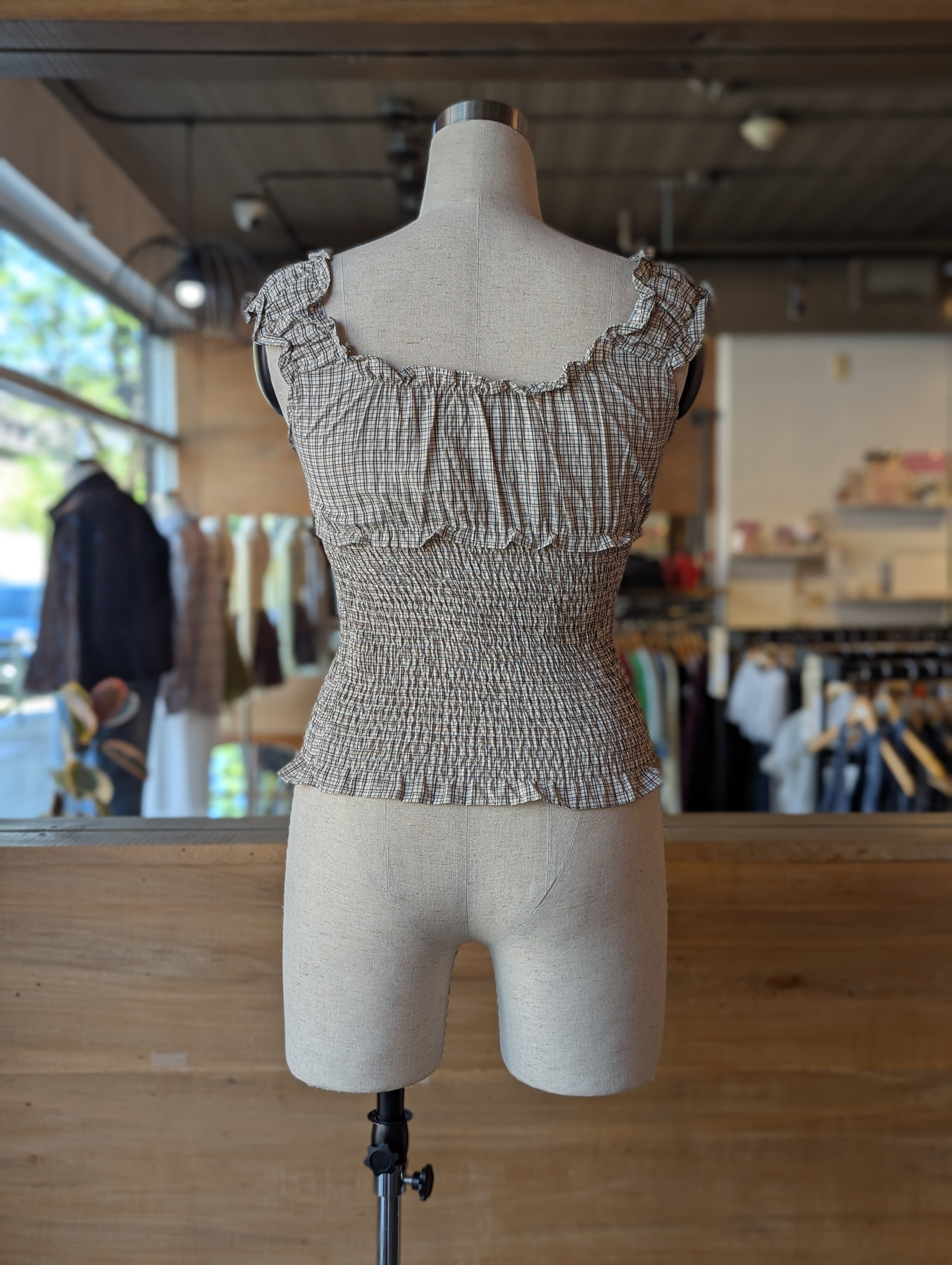 Park Picnic Smocked Check Ruffle Top