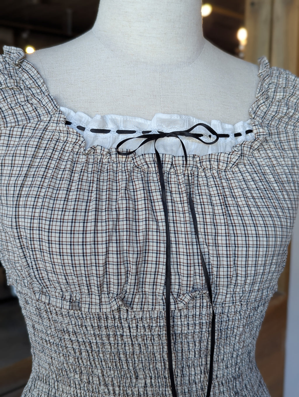 Park Picnic Smocked Check Ruffle Top