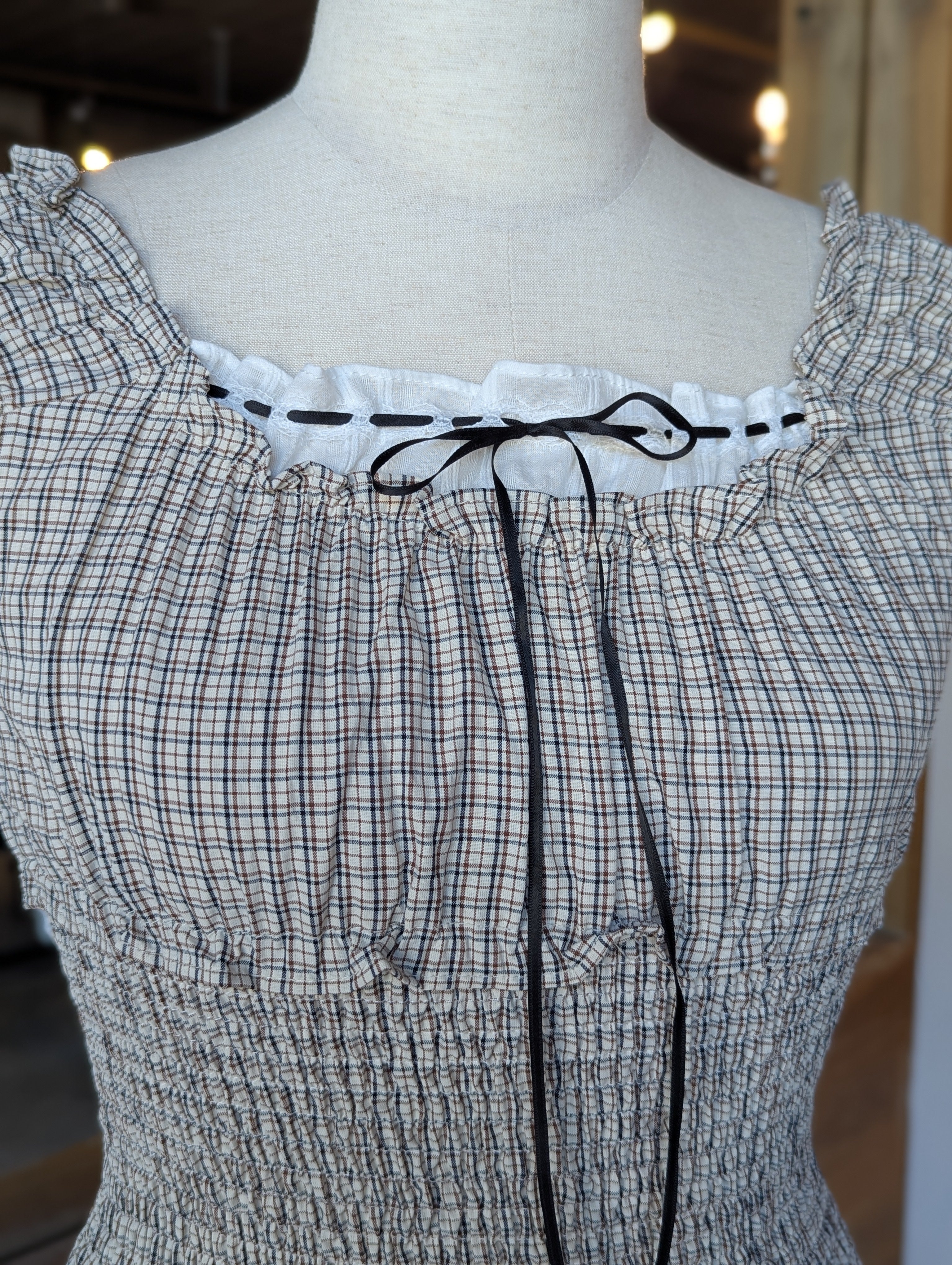 Park Picnic Smocked Check Ruffle Top